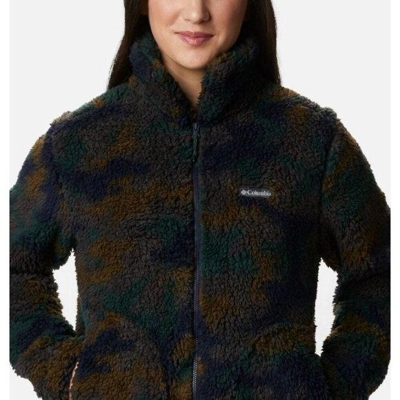 Columbia Women's Medium Jacket Sherpa Winter Pass Full Zip Navy Camo Fleece Soft - Picture 12 of 12